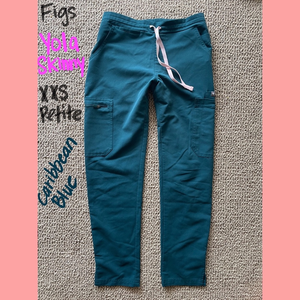 Figs Yola Skinny Scrub Pants XXS P Caribbean Blue